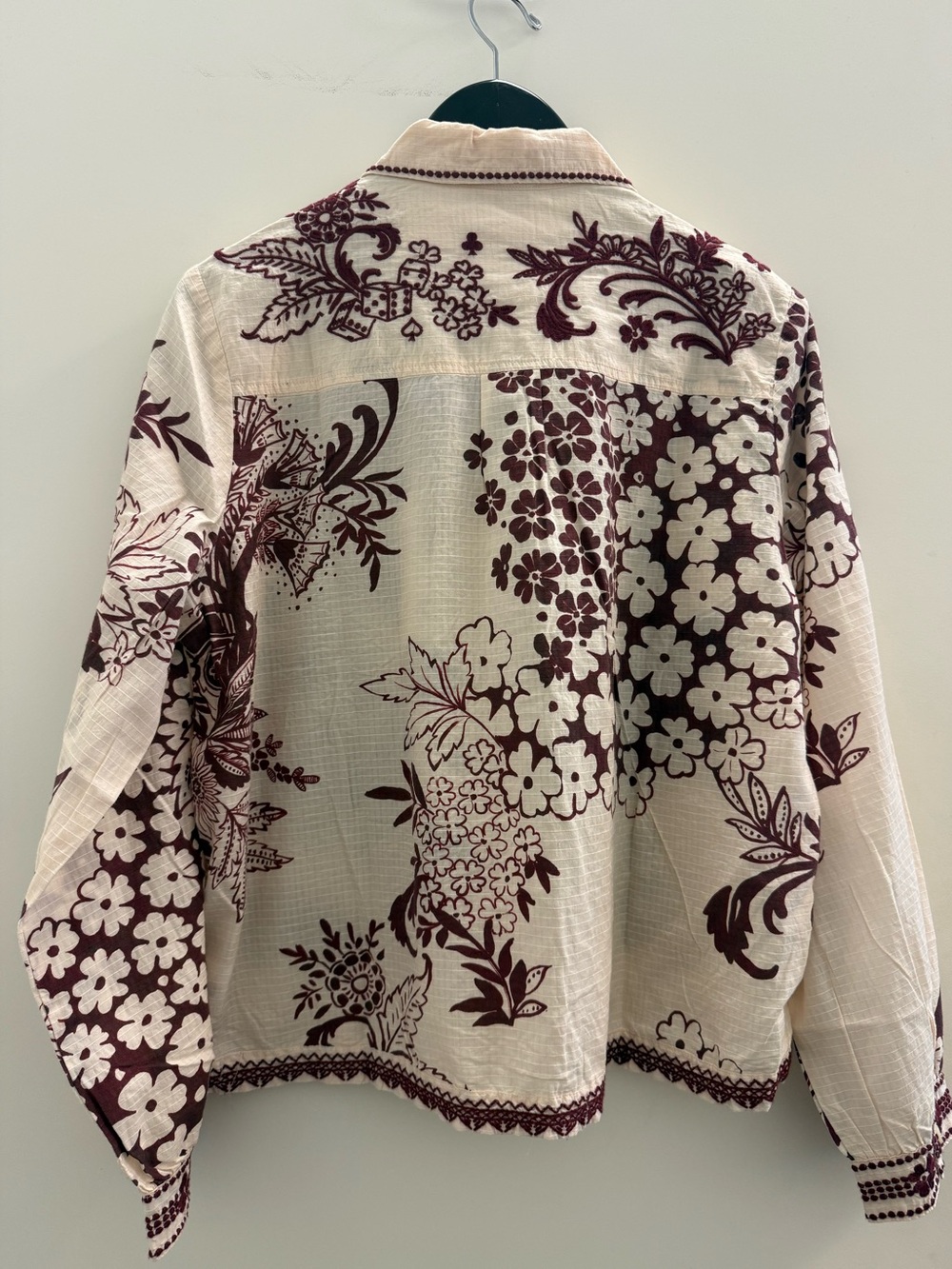 Johnny Was NWT Embroidered Floral Blouse Top Cream Burgundy Maroon Boho L - Picture 5 of 12